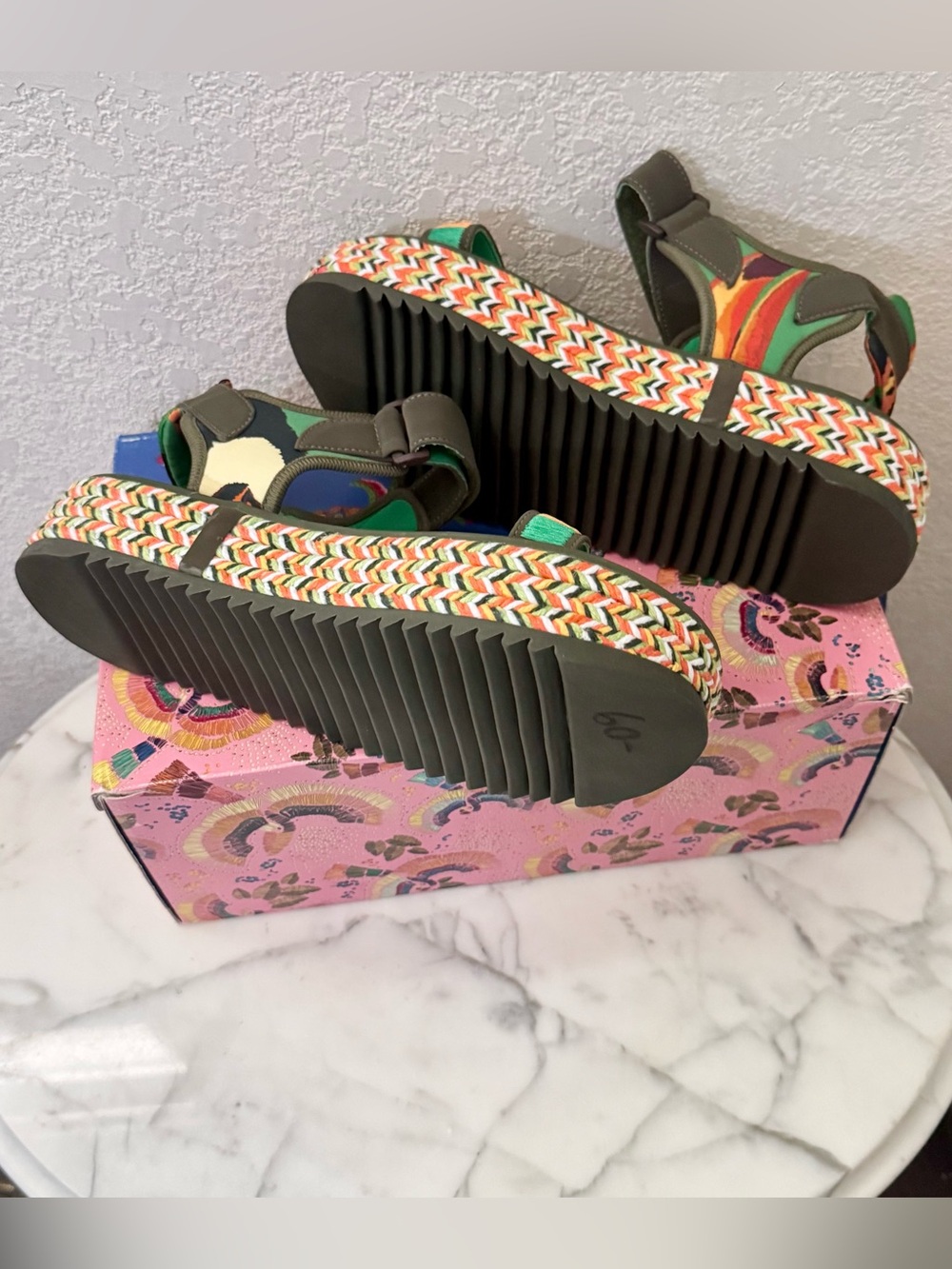 Farm Rio Toucan Raffia platform Sandals Tropical Velcro Platform,New! Brazilian - Picture 9 of 12